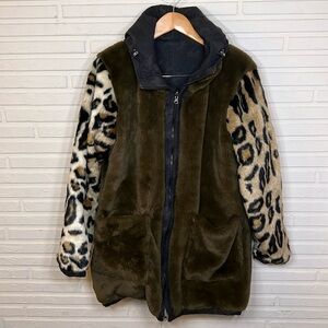 DL1961 Phoebe Reversible Parka Fur Camo Leopard Hooded Coat, Women’s Size Small